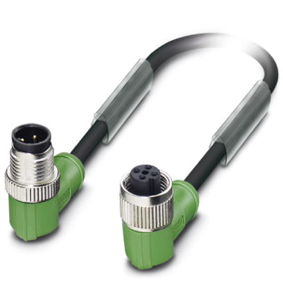 Phoenix Contact M12 to M12 Cordset; SAC-3P-M12MR/0.3-PUR/M12FR B; Female Right Angle to Male Right Angle; 4-Pin; 3-Wire (pins 2; 4 bridged) to 3-Pin; 0.3m PUR Cable